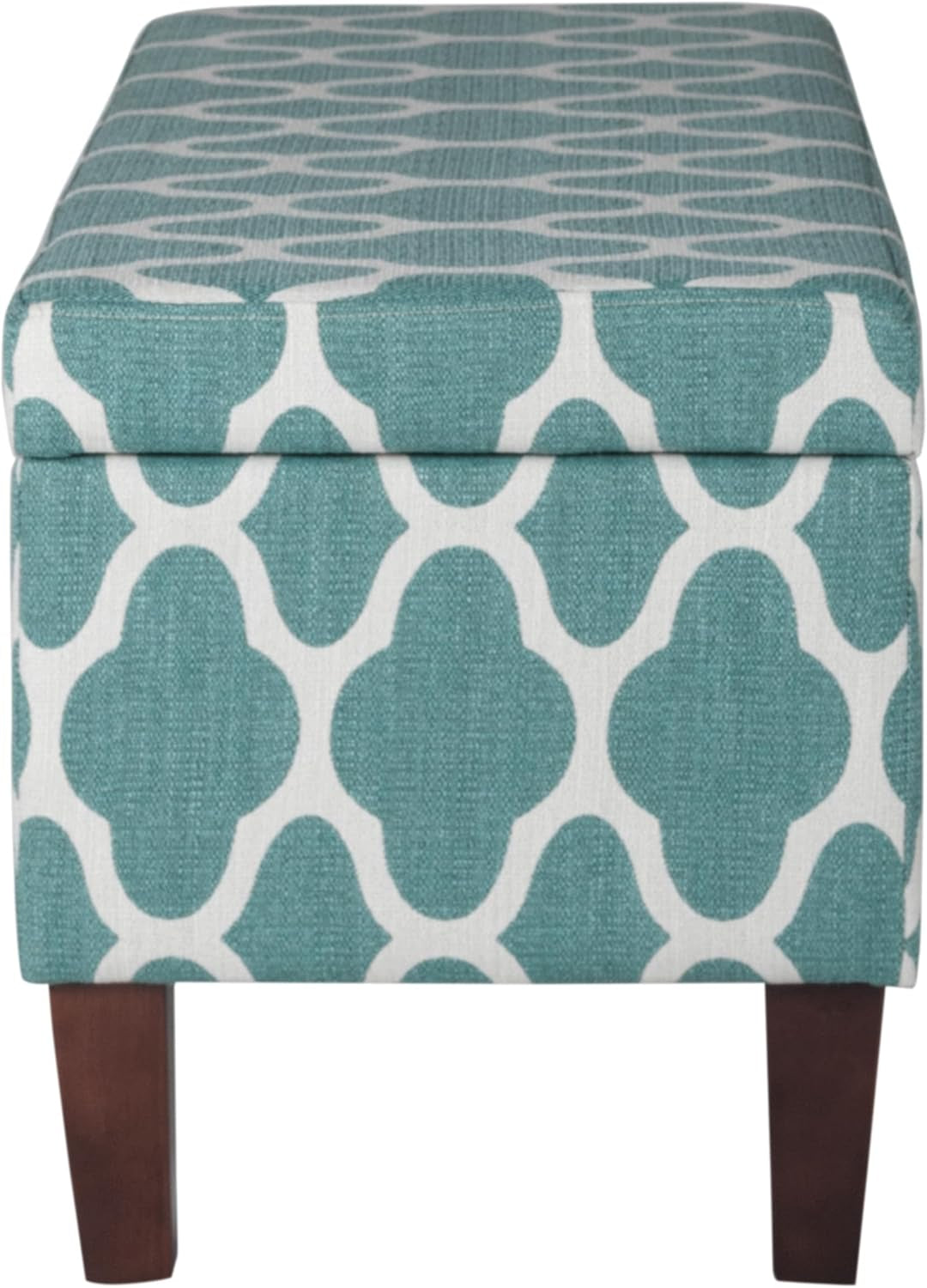 Large Upholstered Rectangular Storage Ottoman Bench with Hinged Lid, Teal Blue Geometric