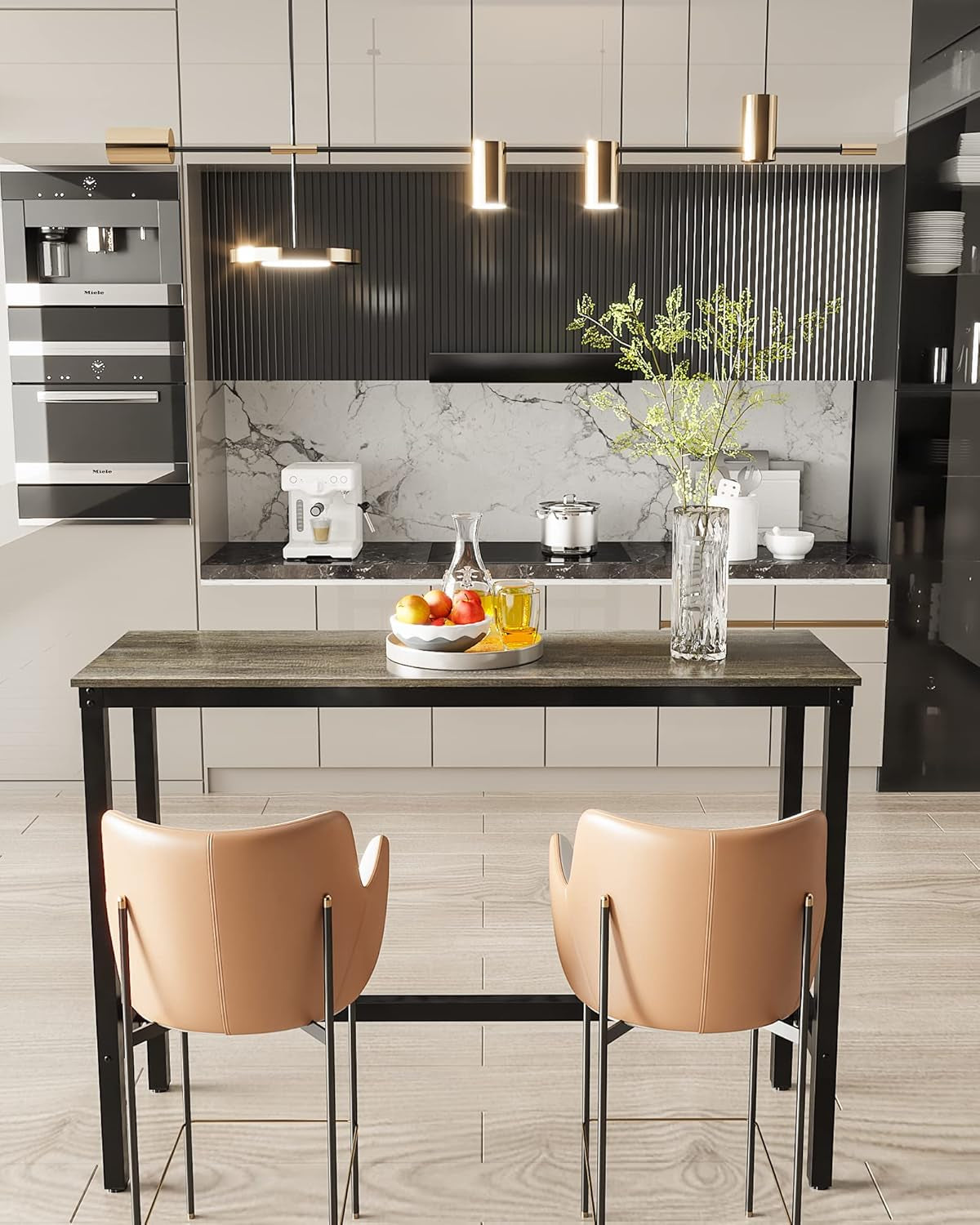Bar Table, Bar Height Pub Table, Counter Height Table with Sturdy Metal Frame, Rectangular High Top Table for Kitchen & Dining, Living Room (47.24", Black Oak)
