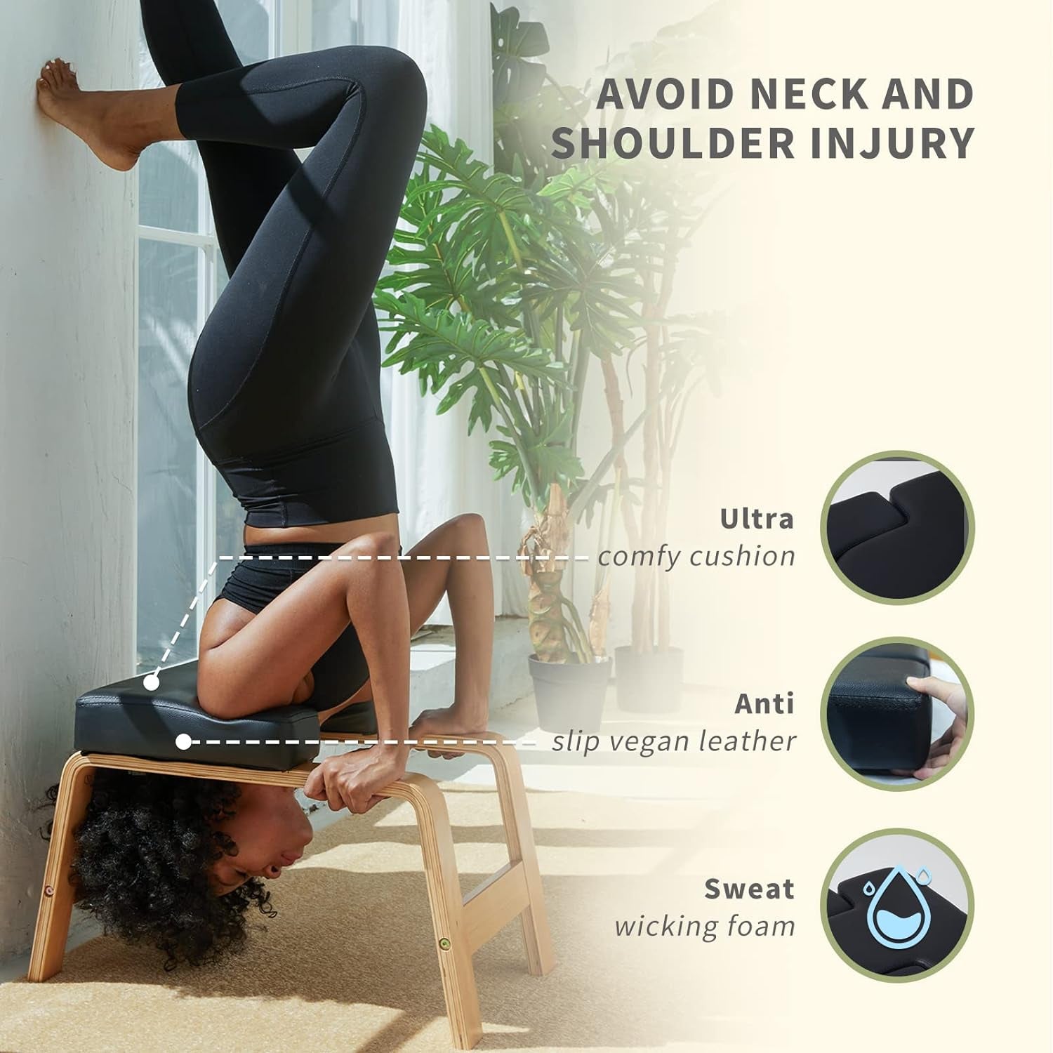 Yoga Headstand Bench- Stand Yoga Chair for Family, Gym - Wood and PU Pads - Relieve Fatigue and Build up Body (White), 25*16.14*15.75Inch