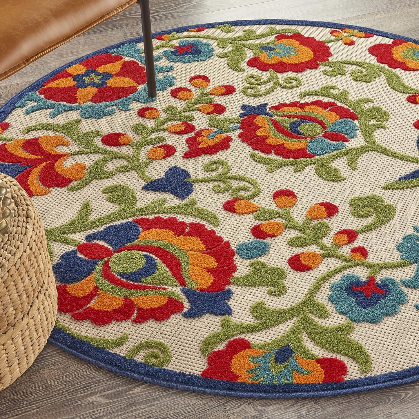 Home Aloha Multicolor 4' X round Area Rug - Easy Clean, Non Shedding, Bed Room, Living Room, Dining Room, Kitchen (4' X Round)