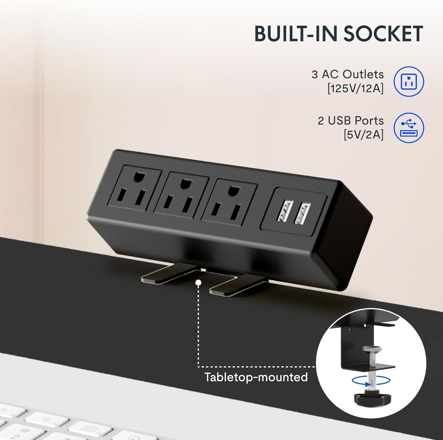 EN2 Whole-Piece Standing Desk with Clamp Power Strip, 48X30 Electric Stand up Height Adjustable Desk with Cable Management (Black Frame + Black Top, 2 Packages)