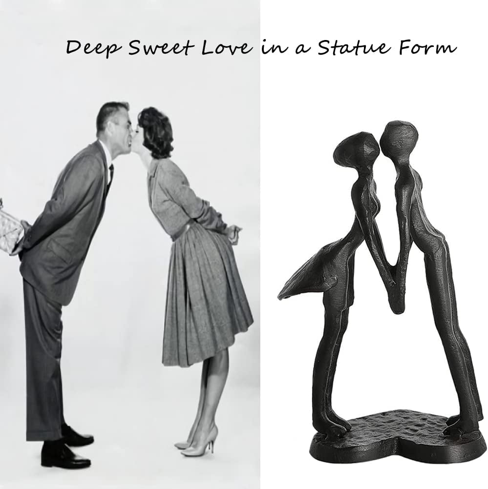 6 Inch Iron Couple Sculpture, Kissing Couple Statue for Anniversary, Handmade Cast Iron Figurine Home Decor for Wife Husband