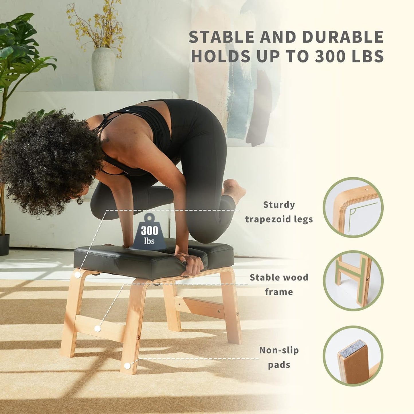 Yoga Headstand Bench- Stand Yoga Chair for Family, Gym - Wood and PU Pads - Relieve Fatigue and Build up Body (White), 25*16.14*15.75Inch