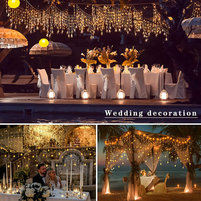 Christmas Lights Outdoor 400 LED 33Ft 8 Modes Christmas Decorations Indoor Curtain Fairy String Light with 75 Drops Stars, Curtain String Light for Christmas Lights Clearance Decor House Window Home