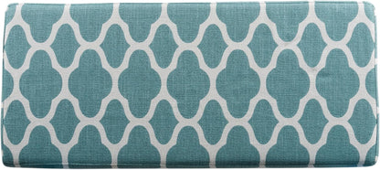 Large Upholstered Rectangular Storage Ottoman Bench with Hinged Lid, Teal Blue Geometric