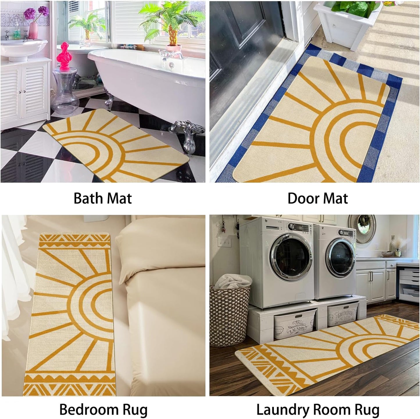 Boho Kitchen Mat Set of 2,Modern Farmhouse Sun Kitchen Rugs and Mats Non Skid Washable,Bohemia Runner Rugs with Rubber Backing for Kitchen Decor Accessories (17"X47"+17"X30")