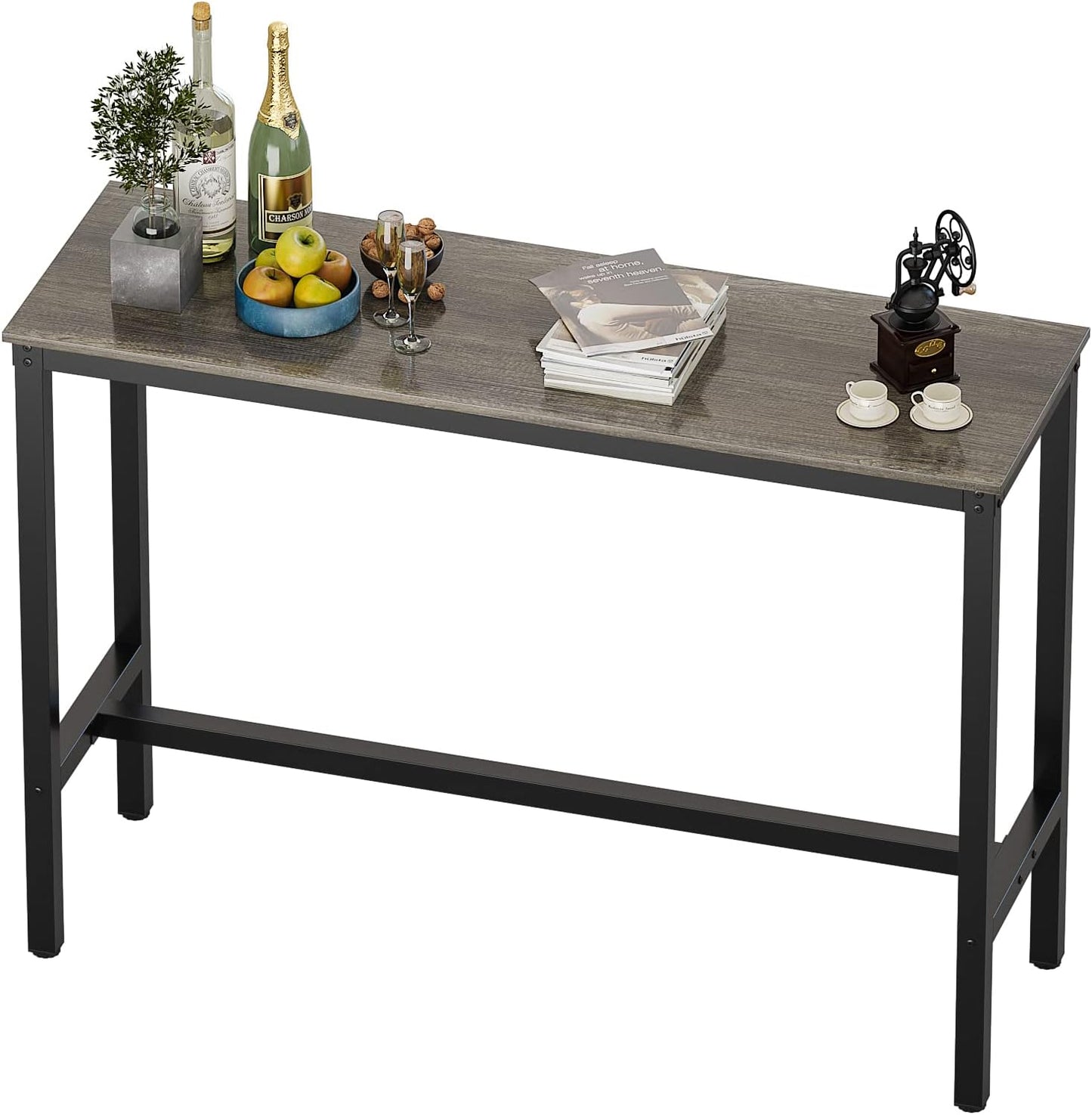 Bar Table, Bar Height Pub Table, Counter Height Table with Sturdy Metal Frame, Rectangular High Top Table for Kitchen & Dining, Living Room (47.24", Black Oak)