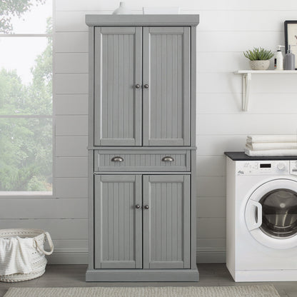 Seaside Coastal Wood/Metal Pantry in Distressed Gray and Gold