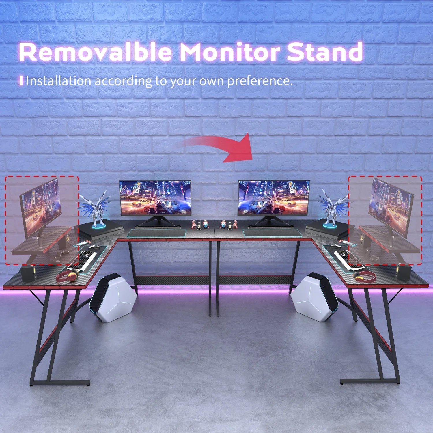 51.2“ Gaming Desk L-Shaped Carbon Fiber Surface Gaming Corner Desk Table, Black