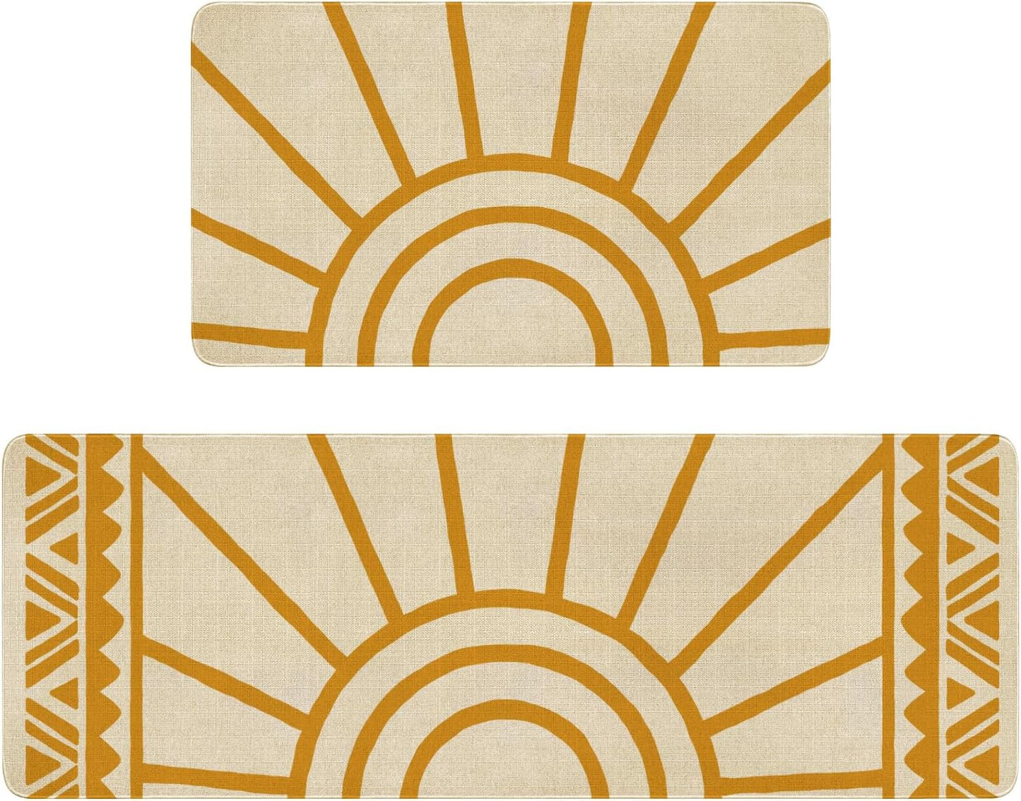 Boho Kitchen Mat Set of 2,Modern Farmhouse Sun Kitchen Rugs and Mats Non Skid Washable,Bohemia Runner Rugs with Rubber Backing for Kitchen Decor Accessories (17"X47"+17"X30")