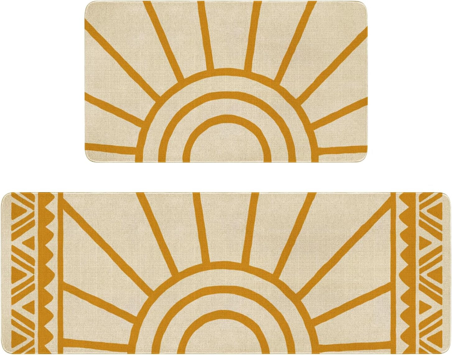 Boho Kitchen Mat Set of 2,Modern Farmhouse Sun Kitchen Rugs and Mats Non Skid Washable,Bohemia Runner Rugs with Rubber Backing for Kitchen Decor Accessories (17"X47"+17"X30")