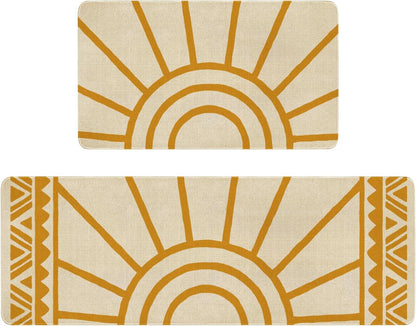 Boho Kitchen Mat Set of 2,Modern Farmhouse Sun Kitchen Rugs and Mats Non Skid Washable,Bohemia Runner Rugs with Rubber Backing for Kitchen Decor Accessories (17"X47"+17"X30")