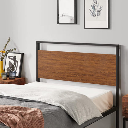 Yaheetech Twin Size Bed Frame, Single Metal Platform Bed with Rustic Wooden Headboard and Footboard, No Box Spring Needed/12 Inch Underbed Storage Space/No Noise/Easy Assembly, Walnut