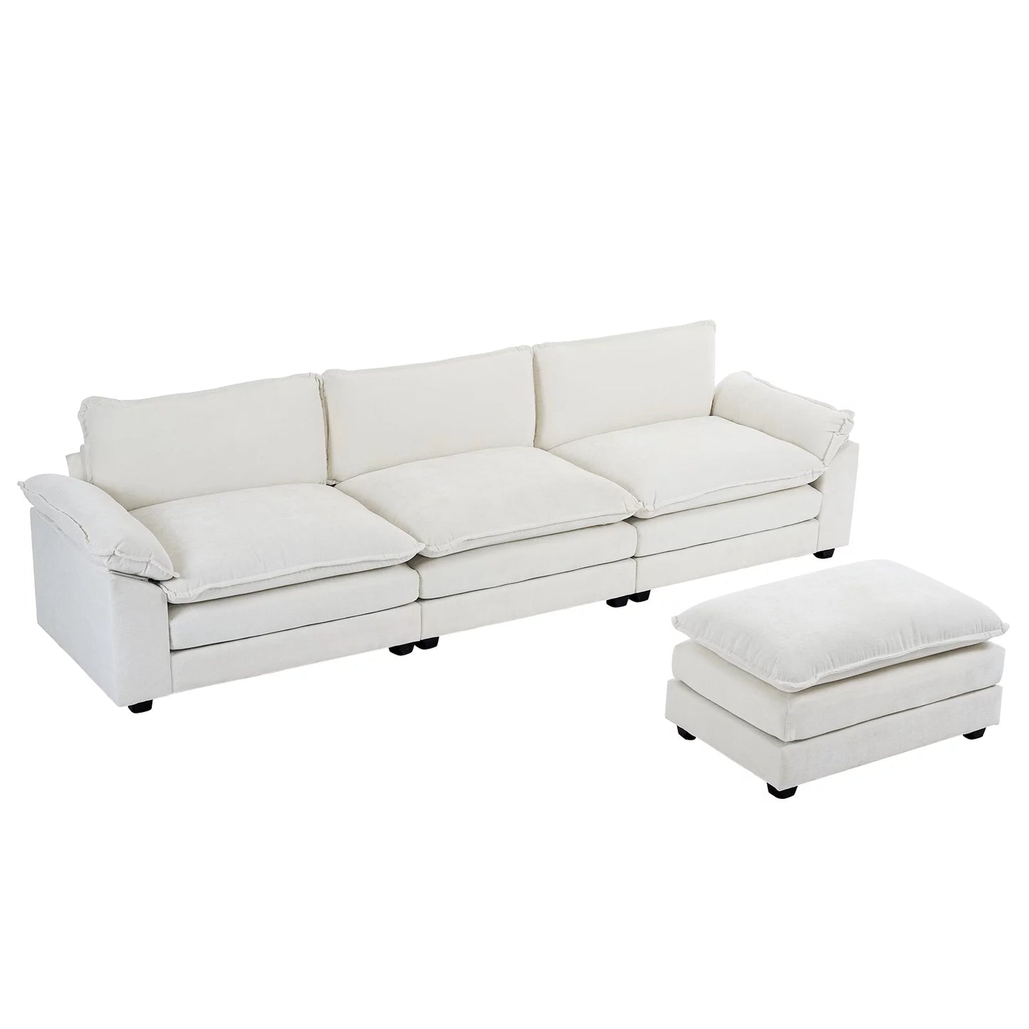 120" W Sectional Sofa L Shaped Couch with Chaise Living Room Sleeper Set, 3 Seats with Chenille and Double Layer Cushions Beige