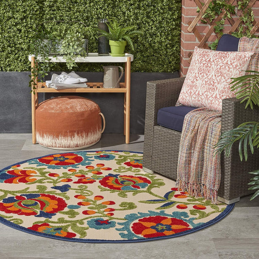 Home Aloha Multicolor 4' X round Area Rug - Easy Clean, Non Shedding, Bed Room, Living Room, Dining Room, Kitchen (4' X Round)