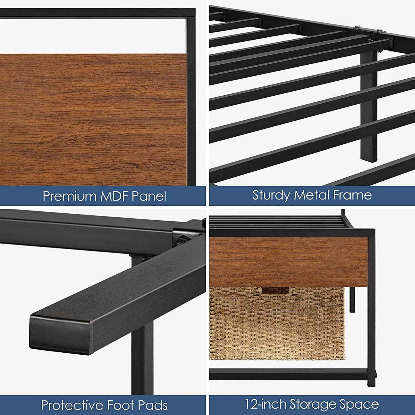 Yaheetech Twin Size Bed Frame, Single Metal Platform Bed with Rustic Wooden Headboard and Footboard, No Box Spring Needed/12 Inch Underbed Storage Space/No Noise/Easy Assembly, Walnut