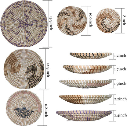 Wall Basket Decor, Set of 5 Woven Basket Wall Decor, Handmade Hanging Wall Basket for Living Room or Bedroom, Unique Boho Wall Art.