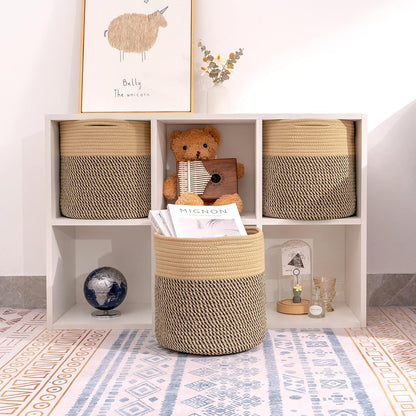 Storage Cubes Baskets Bins Organizer 11X11X11'' Fit 12X12''Cube Storage Organizer Bookcases Shelf,Durable Woven Cotton Storage Basket for Organizing,Round 3Pack Camel/Mixed Black