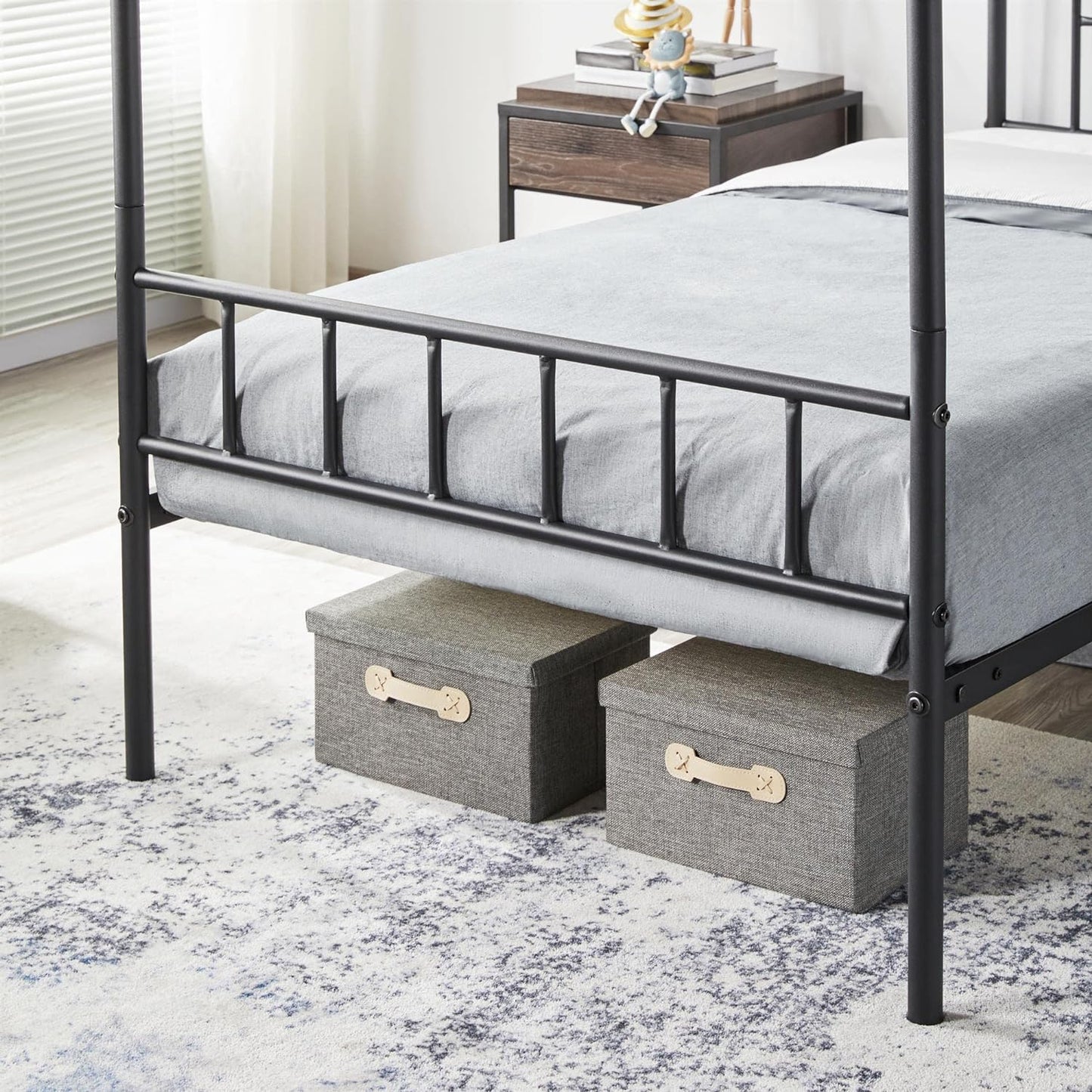 Yaheetech Metal Canopy Platform Bed Frame Four-Poster Canopied Bed Mattress Foundation with Headboard and Footboard Sturdy Slatted Structure No Box Spring Needed Easy Assembly Twin Black