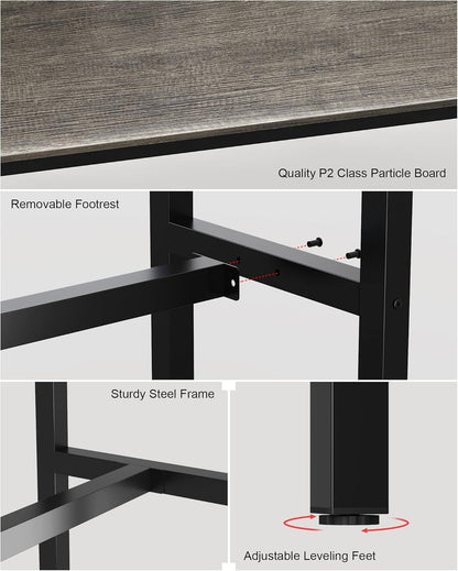 Bar Table, Bar Height Pub Table, Counter Height Table with Sturdy Metal Frame, Rectangular High Top Table for Kitchen & Dining, Living Room (47.24", Black Oak)