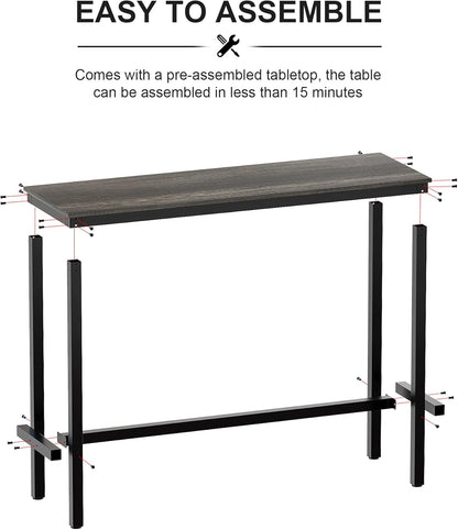 Bar Table, Bar Height Pub Table, Counter Height Table with Sturdy Metal Frame, Rectangular High Top Table for Kitchen & Dining, Living Room (47.24", Black Oak)