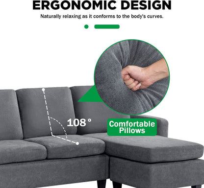 Sofa Sectional Sofa Furniture Set Futon Sofa Modern Convertible L-Shaped Couches Sofa Set Fabric Sofa Corner Sofa with Upholstered Contemporary for Living Room,Grey