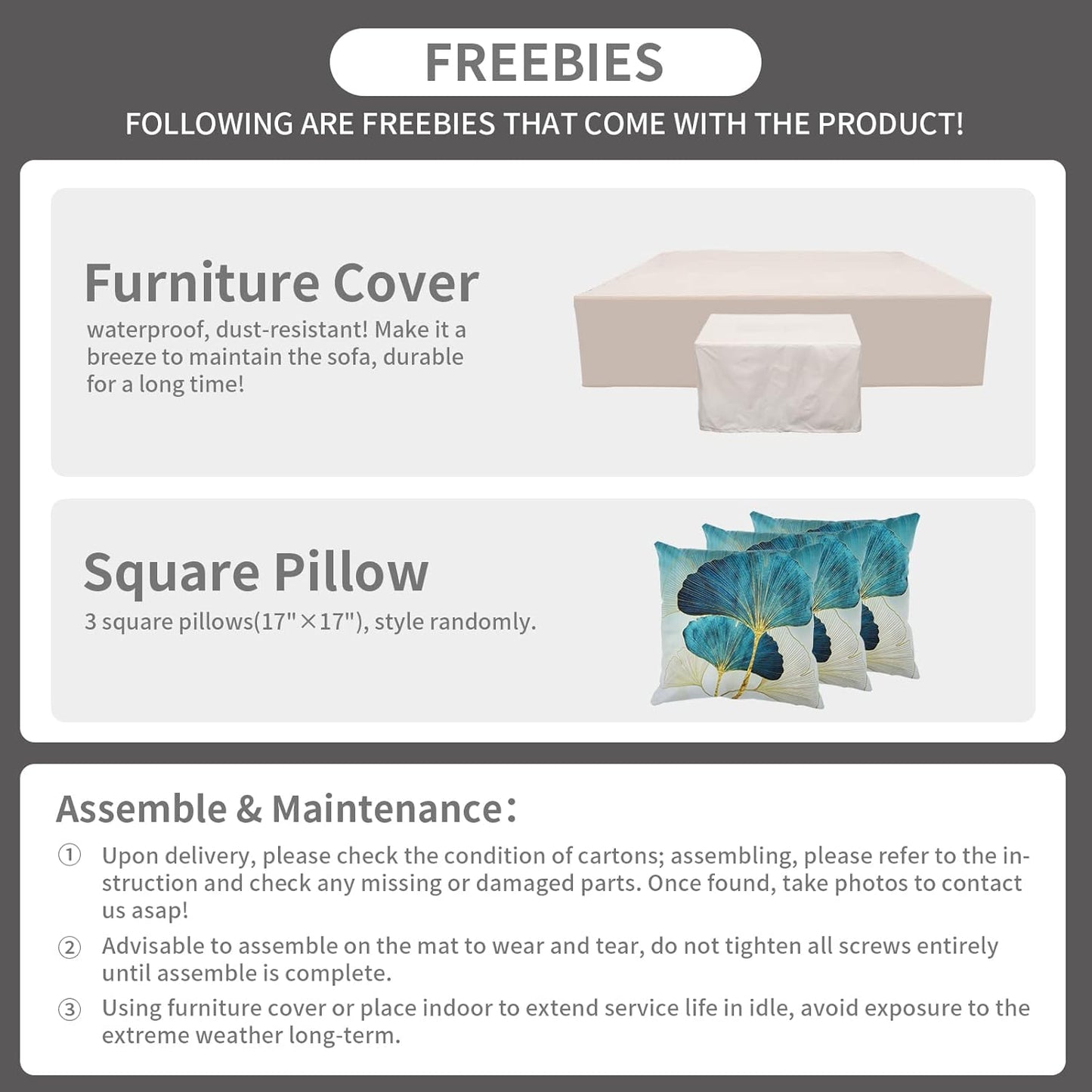 9 Pcs Patio Sectional Outdoor Furniture 45 Inches Fire Pit Outdoor Sectional Patio Furniture 60000 BTU Steel Propane Fire Pit Table Glass Wind Guard No-Slip 5" Cushions Waterproof Covers, Grey