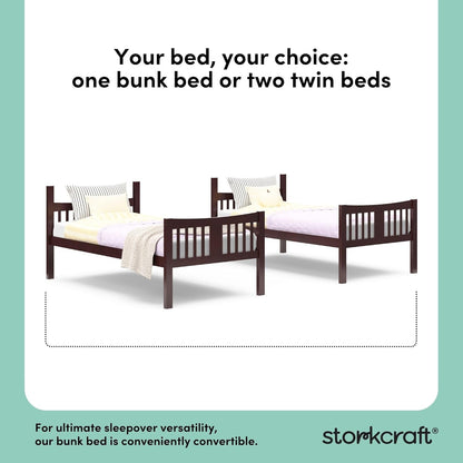 Caribou Bunk Bed Twin over Twin Bunk Bed (Espresso) - GREENGUARD Gold Certified, Twin Bunk Beds for Kids, Converts to 2 Individual Twin Beds, Bunk Beds for Kids