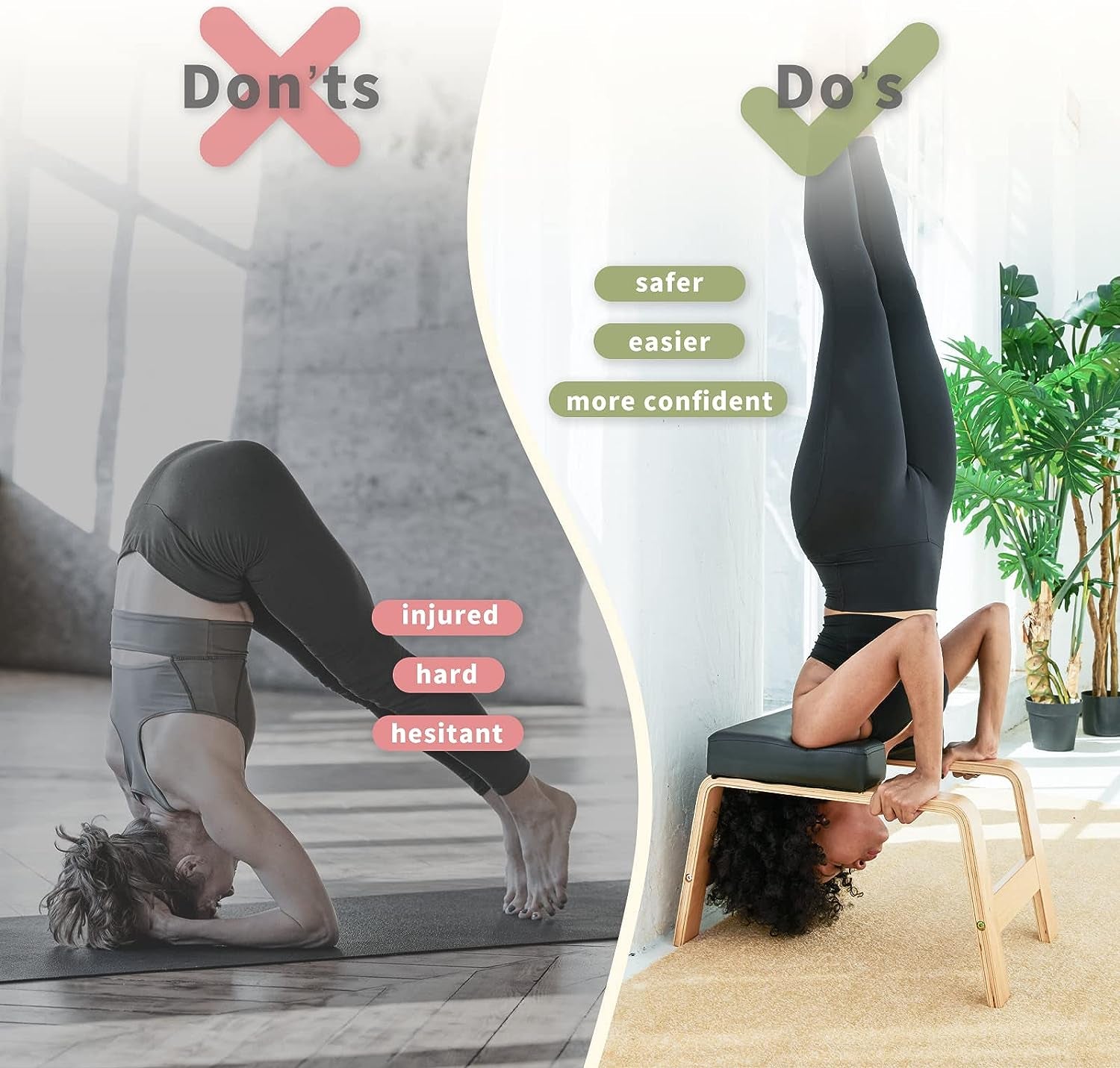 Yoga Headstand Bench- Stand Yoga Chair for Family, Gym - Wood and PU Pads - Relieve Fatigue and Build up Body (White), 25*16.14*15.75Inch