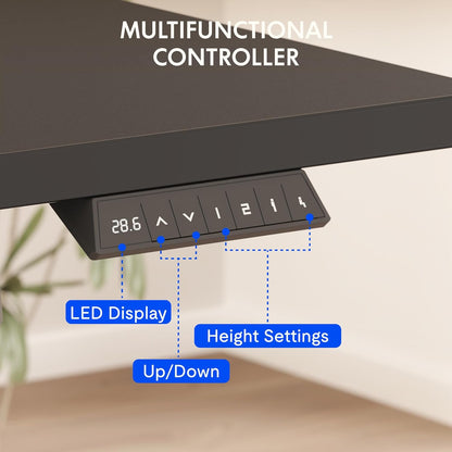 EN2 Whole-Piece Standing Desk with Clamp Power Strip, 48X30 Electric Stand up Height Adjustable Desk with Cable Management (Black Frame + Black Top, 2 Packages)