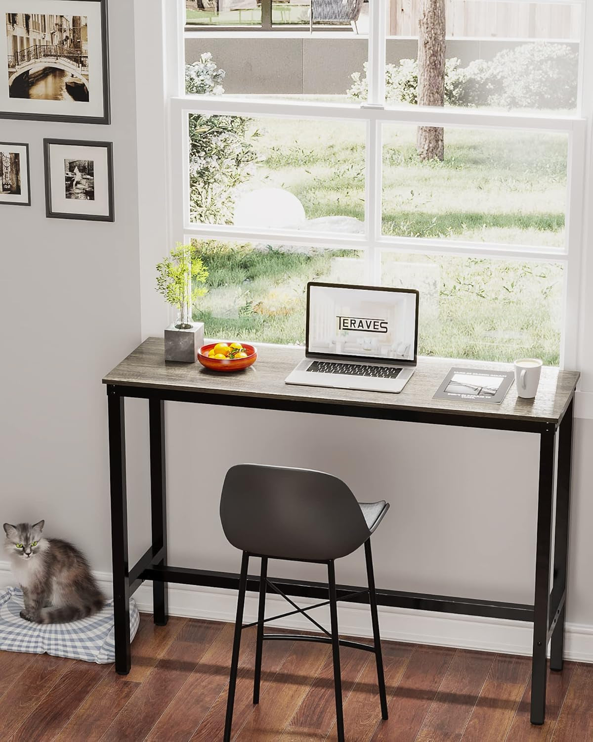Bar Table, Bar Height Pub Table, Counter Height Table with Sturdy Metal Frame, Rectangular High Top Table for Kitchen & Dining, Living Room (47.24", Black Oak)