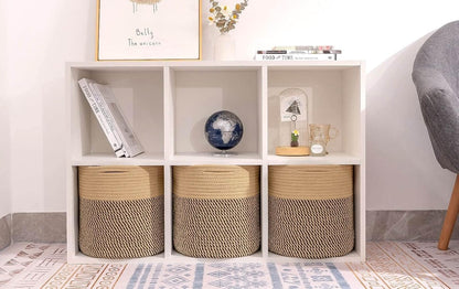 Storage Cubes Baskets Bins Organizer 11X11X11'' Fit 12X12''Cube Storage Organizer Bookcases Shelf,Durable Woven Cotton Storage Basket for Organizing,Round 3Pack Camel/Mixed Black